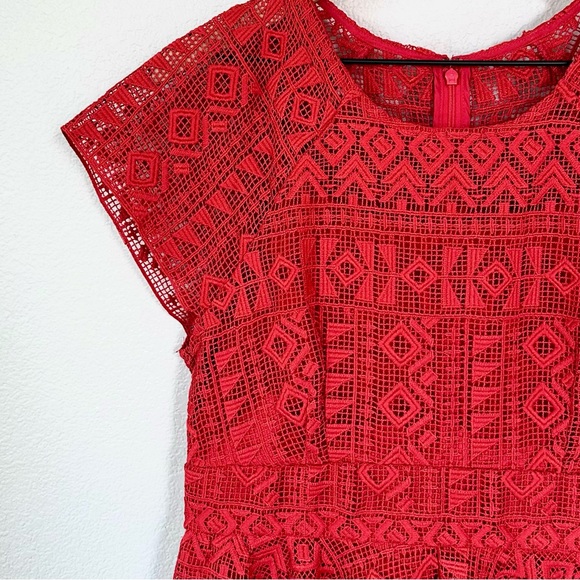 ANTHROPOLOGIE 8 MAEVE *RARE* Wine Red Prima Geo Lace Handkerchief Dress HTF - Picture 3 of 15